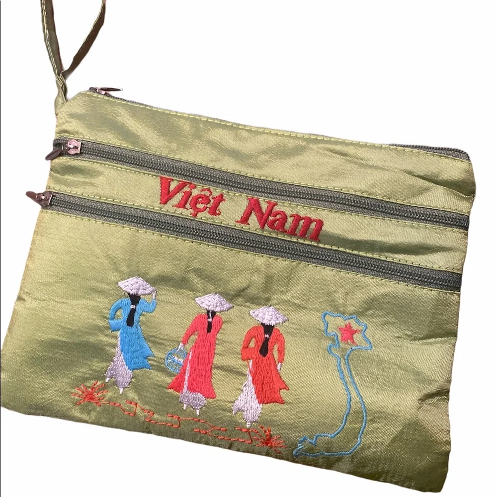 Viet Nam Souvenir Bag or Make Up Bag in Neon Green,‎ New/Unused, 8” Long